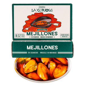 mejillones grandes conservera gallega la curiosa mejillones en escabeche conservas gourmet Amelia de lucia caja gourmet cesta productos gourmet
